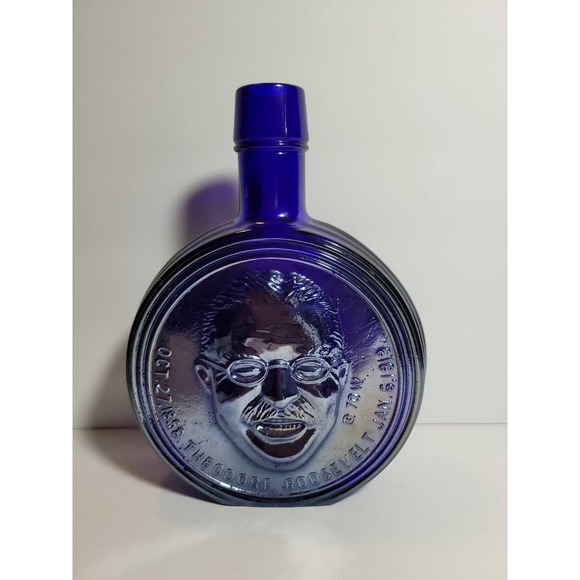 Wheaton vintage Theodore Roosevelt Blue Carnival Glass Bottle/Decanter - Picture 1 of 4